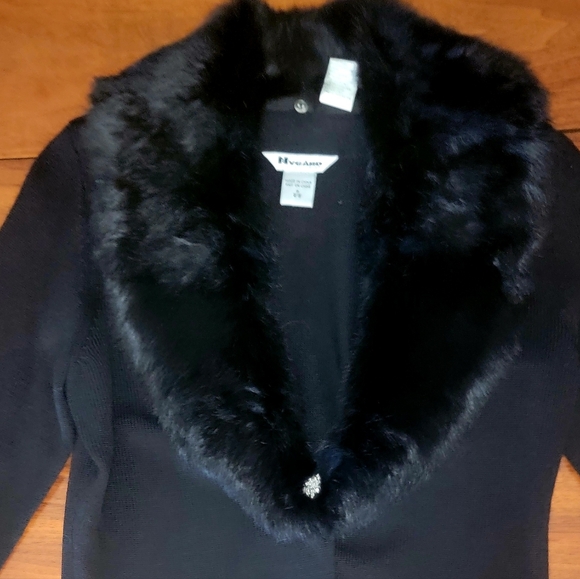 NWT Vintage NYgard Collection Black Cardigan Small Genuine Rabbit Fur Collar - Picture 8 of 11